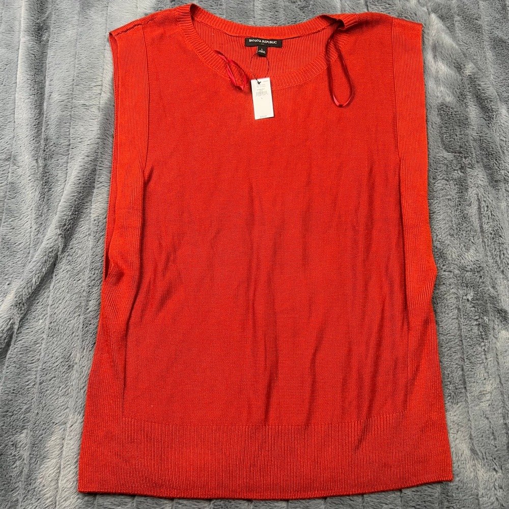 Banana Republic Womens Orange Red Rayon Knit Sleeveless Sweater Top L 910580